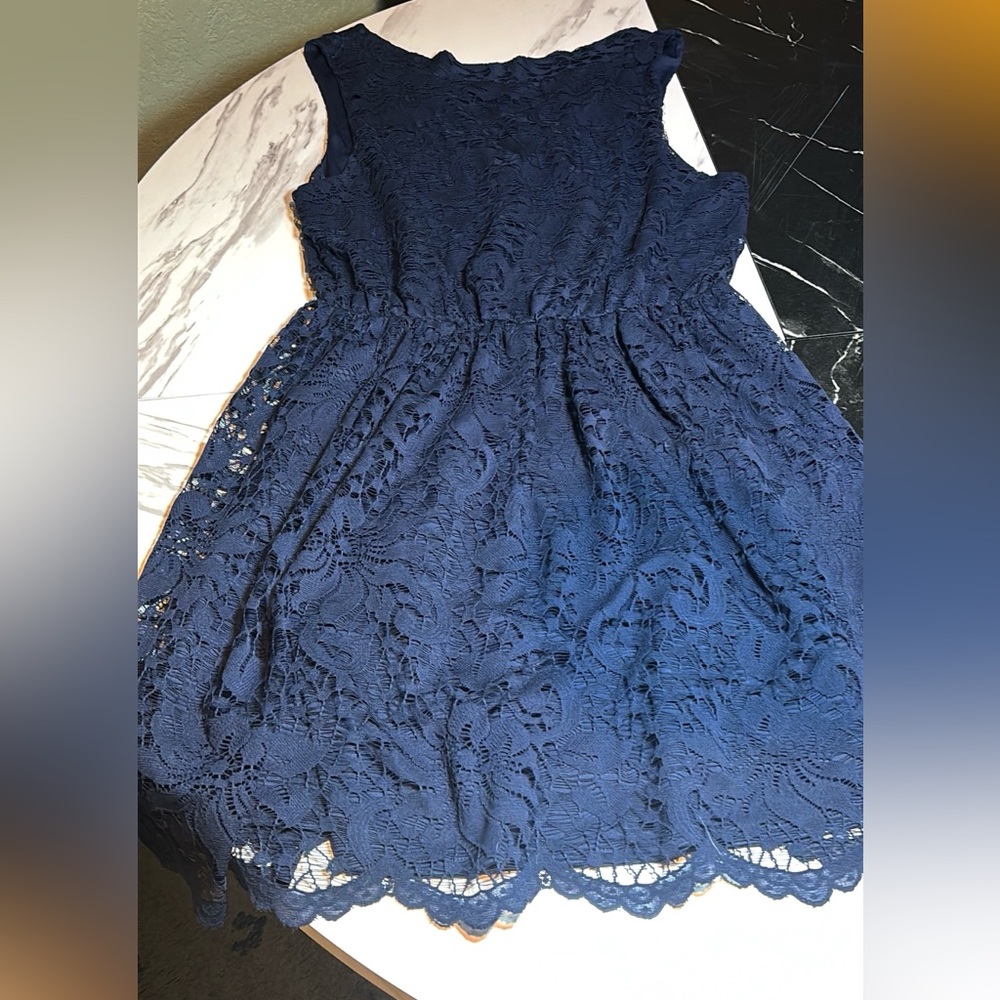 Barneys New York Navy Blue Lace Mini Dress